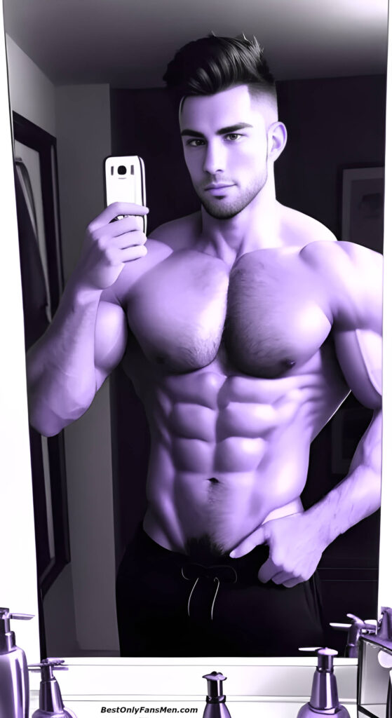 Best male onlyfans muscular guy taking selfie in bathroom mirror