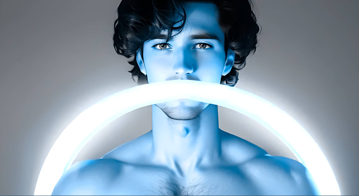 How to Start an OnlyFans modeling young man with selfie ring light, blue filter